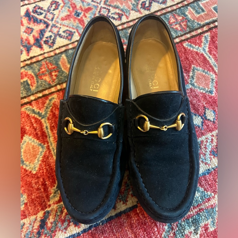 Gucci Women’s Navy Suede Horsebit Loafers